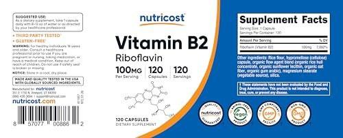 Nutricost Vitamin B2 (Riboflavin) 100mg, 120 Kapseln - Glutenfrei und Nicht-GVO