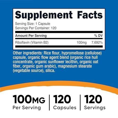 Nutricost Vitamin B2 (Riboflavin) 100mg, 120 Kapseln - Glutenfrei und Nicht-GVO