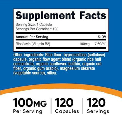 Nutricost Vitamin B2 (Riboflavin) 100mg, 120 Kapseln - Glutenfrei und Nicht-GVO