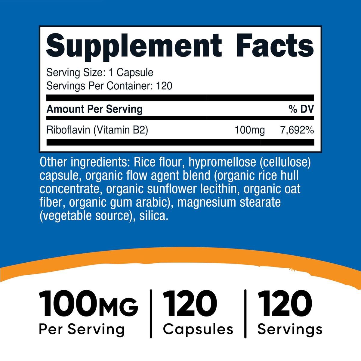Nutricost Vitamin B2 (Riboflavin) 100mg, 120 Kapseln - Glutenfrei und Nicht-GVO