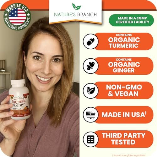Kurkuma und Ingwer Kapseln für Gelenkunterstützung & Muskelkomfort – 1960 mg Bio Kurkuma Curcumin mit BioPerin Schwarzer Pfeffer Extrakt für Männer & Frauen, 95% Curcuminoide, Vegan & Nicht-GMO – 90 Kapseln