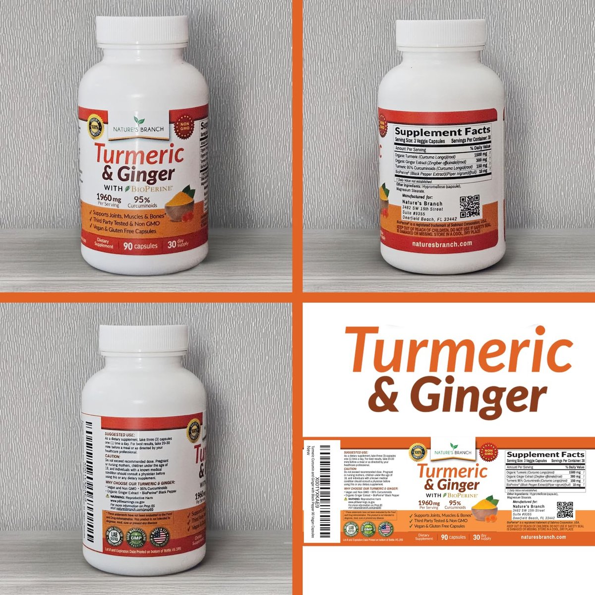 Kurkuma und Ingwer Kapseln für Gelenkunterstützung & Muskelkomfort – 1960 mg Bio Kurkuma Curcumin mit BioPerin Schwarzer Pfeffer Extrakt für Männer & Frauen, 95% Curcuminoide, Vegan & Nicht-GMO – 90 Kapseln