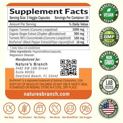 Kurkuma und Ingwer Kapseln für Gelenkunterstützung & Muskelkomfort – 1960 mg Bio Kurkuma Curcumin mit BioPerin Schwarzer Pfeffer Extrakt für Männer & Frauen, 95% Curcuminoide, Vegan & Nicht-GMO – 90 Kapseln