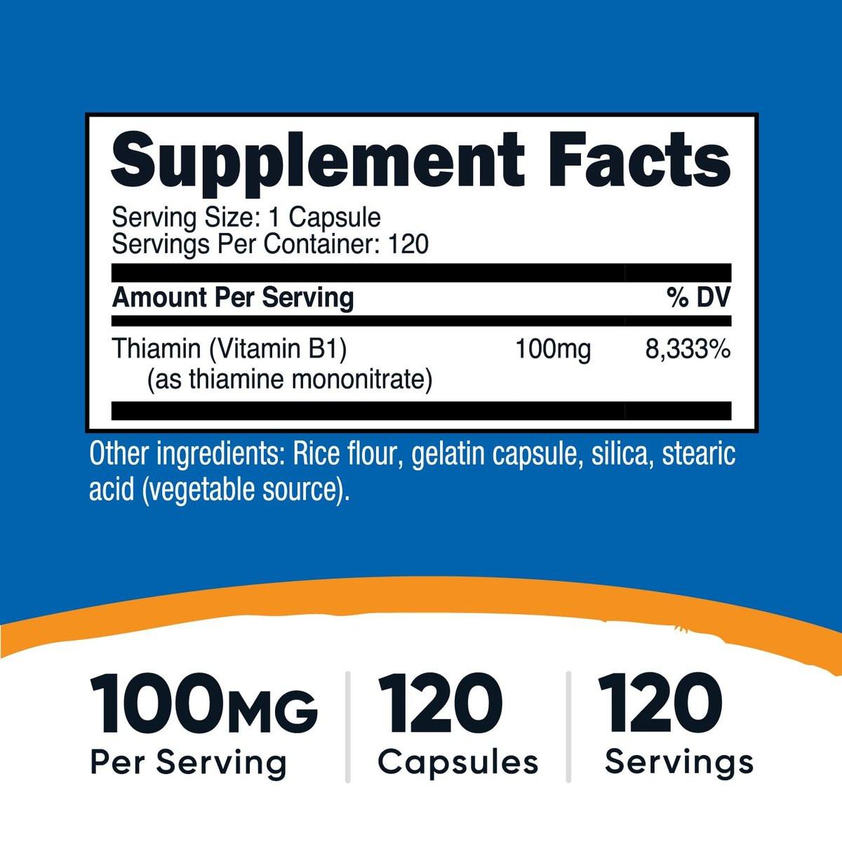 Nutricost Vitamin B1 (Thiamin) 100mg, 120 Kapseln - Glutenfrei und Nicht-GVO