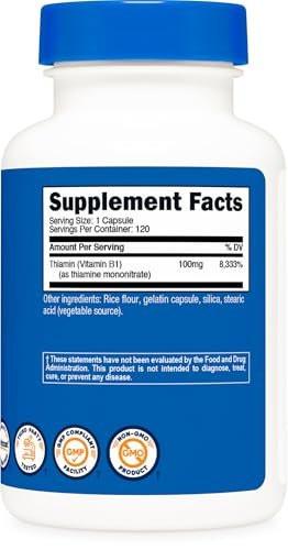 Nutricost Vitamin B1 (Thiamin) 100mg, 120 Kapseln - Glutenfrei und Nicht-GVO