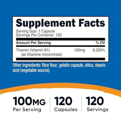Nutricost Vitamin B1 (Thiamin) 100mg, 120 Kapseln - Glutenfrei und Nicht-GVO