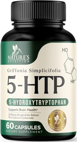 5-HTP Kapseln, 180 mg pro Portion – 5 HTP Supplement plus Calcium für Gehirngesundheit & Schlafunterstützung, Extra starke Griffonia Simplicifolia 5-HTP Formel, 5HTP, in den USA abgefüllt – 60 Kapseln