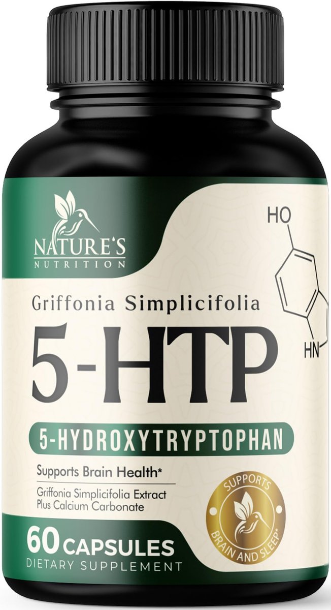 5-HTP Kapseln, 180 mg pro Portion – 5 HTP Supplement plus Calcium für Gehirngesundheit & Schlafunterstützung, Extra starke Griffonia Simplicifolia 5-HTP Formel, 5HTP, in den USA abgefüllt – 60 Kapseln