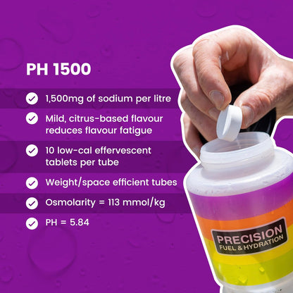 Precision Hydration Elektrolyt-Tabletten – Mehrfachstärke Brausetabletten gegen Krämpfe – Kalorienarm, glutenfrei, vegan/vegetarisch (1 Tube, 1500 mg/L – Lila Tube)