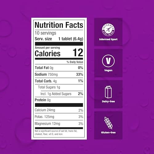 Precision Hydration Elektrolyt-Tabletten – Mehrfachstärke Brausetabletten gegen Krämpfe – Kalorienarm, glutenfrei, vegan/vegetarisch (1 Tube, 1500 mg/L – Lila Tube)