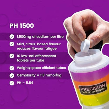 Precision Hydration Elektrolyt-Tabletten – Mehrfachstärke Brausetabletten gegen Krämpfe – Kalorienarm, glutenfrei, vegan/vegetarisch (1 Tube, 1500 mg/L – Lila Tube)
