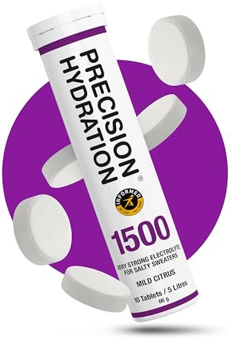 Precision Hydration Elektrolyt-Tabletten – Mehrfachstärke Brausetabletten gegen Krämpfe – Kalorienarm, glutenfrei, vegan/vegetarisch (1 Tube, 1500 mg/L – Lila Tube)