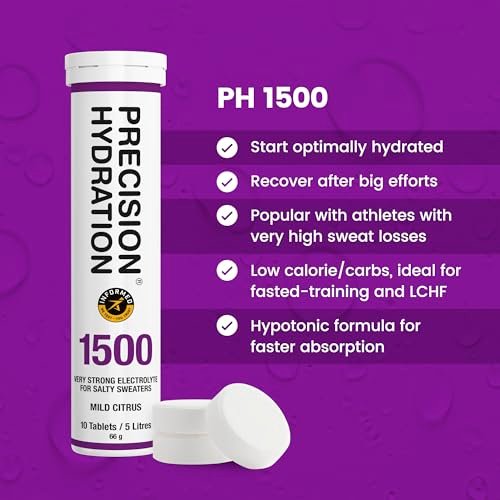 Precision Hydration Elektrolyt-Tabletten – Mehrfachstärke Brausetabletten gegen Krämpfe – Kalorienarm, glutenfrei, vegan/vegetarisch (1 Tube, 1500 mg/L – Lila Tube)