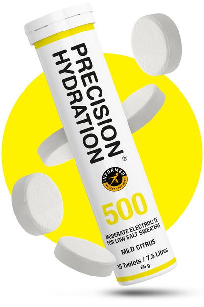 Precision Hydration Elektrolyt-Tabletten – Mehrfachstärke, Brausetabletten gegen Krämpfe, Kalorienarm, Glutenfrei, Vegan/Vegetarisch (1 Tube, 500mg/L – Gelbe Tube)