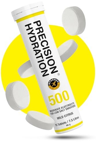 Precision Hydration Elektrolyt-Tabletten – Mehrfachstärke, Brausetabletten gegen Krämpfe, Kalorienarm, Glutenfrei, Vegan/Vegetarisch (1 Tube, 500mg/L – Gelbe Tube)