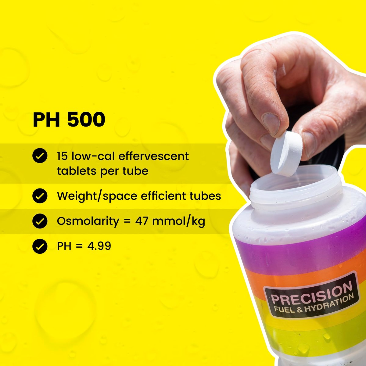 Precision Hydration Elektrolyt-Tabletten – Mehrfachstärke, Brausetabletten gegen Krämpfe, Kalorienarm, Glutenfrei, Vegan/Vegetarisch (1 Tube, 500mg/L – Gelbe Tube)