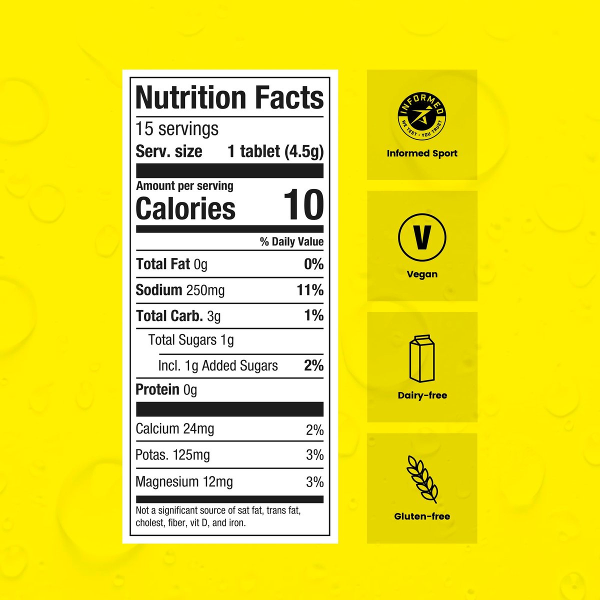 Precision Hydration Elektrolyt-Tabletten – Mehrfachstärke, Brausetabletten gegen Krämpfe, Kalorienarm, Glutenfrei, Vegan/Vegetarisch (1 Tube, 500mg/L – Gelbe Tube)