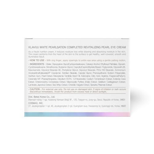 KLAVUU PEARLSATION Angereicherte Perlen-Augencreme – Gesichtsfeuchtigkeitscreme mit Niacinamid, verbessert die Hautelastizität, Behandlung gegen dunkle Augenringe mit Anti-Aging-Feuchtigkeitspflege, Koreanische Hautpflege (20 ml)