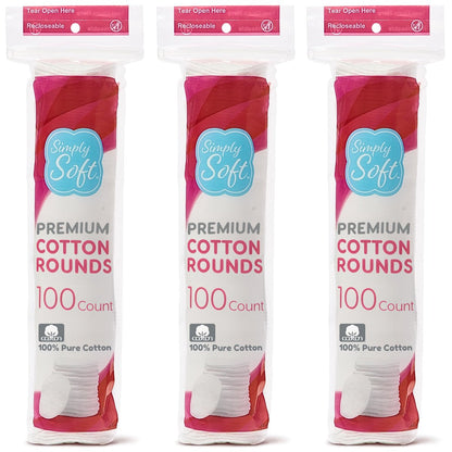 Medline Simply Soft Wattepads aus 100% Baumwolle (300 Stück) – Saugfähig, strukturiert, fusselfrei