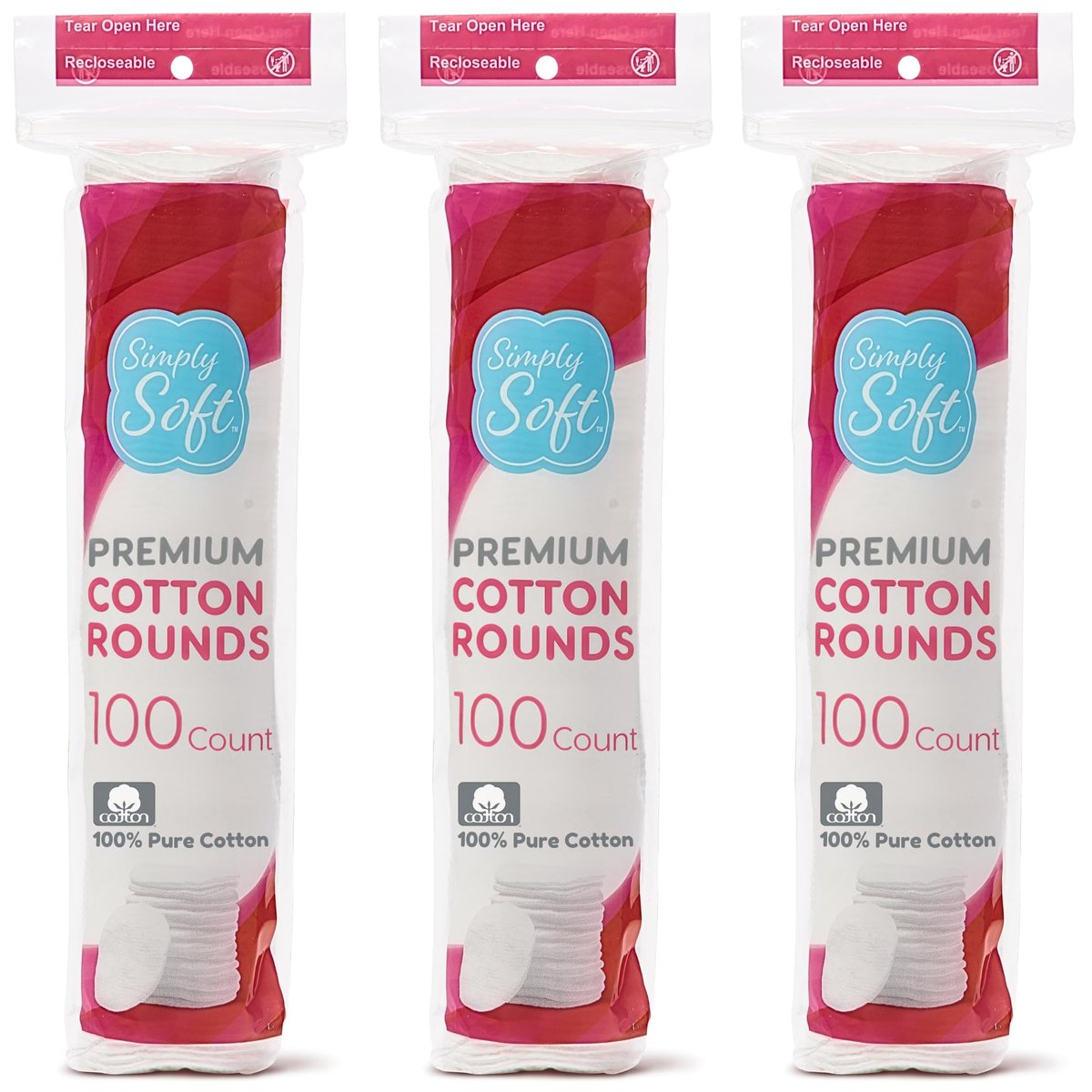 Medline Simply Soft Wattepads aus 100% Baumwolle (300 Stück) – Saugfähig, strukturiert, fusselfrei
