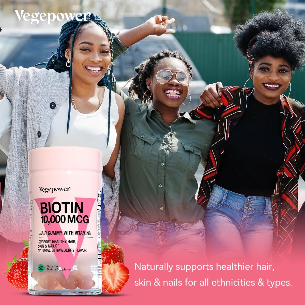 VEGEPOWER Biotin Gummies 10000mcg – Vegane Biotin Vitamine für Haarwachstum, gesunde Haut & Nägel, für Frauen & Männer – Nicht-GMO, 60 Stück