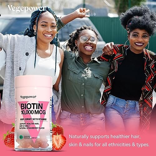 VEGEPOWER Biotin Gummies 10000mcg – Vegane Biotin Vitamine für Haarwachstum, gesunde Haut & Nägel, für Frauen & Männer – Nicht-GMO, 60 Stück