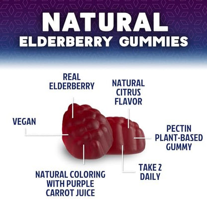 Elderberry Immun-Boost Gummis – 3-fach Stärke mit Holunderbeere, Vitamin C, D3 & Zink – 60 Gummis für Erwachsene & Kinder