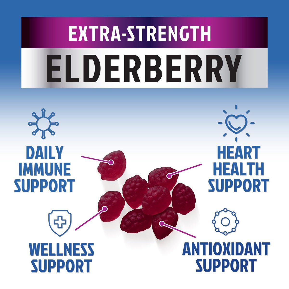 Elderberry Immun-Boost Gummis – 3-fach Stärke mit Holunderbeere, Vitamin C, D3 & Zink – 60 Gummis für Erwachsene & Kinder