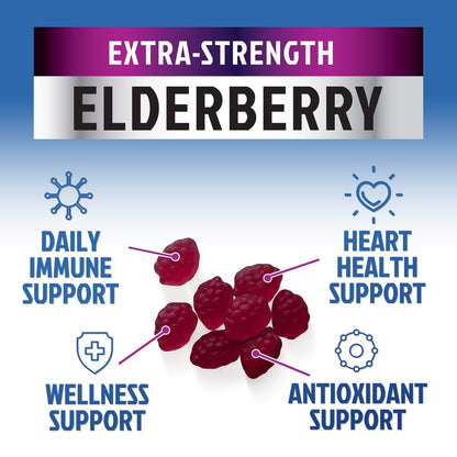 Elderberry Immun-Boost Gummis – 3-fach Stärke mit Holunderbeere, Vitamin C, D3 & Zink – 60 Gummis für Erwachsene & Kinder