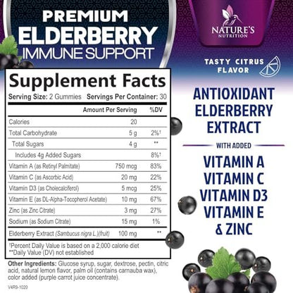 Elderberry Immun-Boost Gummis – 3-fach Stärke mit Holunderbeere, Vitamin C, D3 & Zink – 60 Gummis für Erwachsene & Kinder