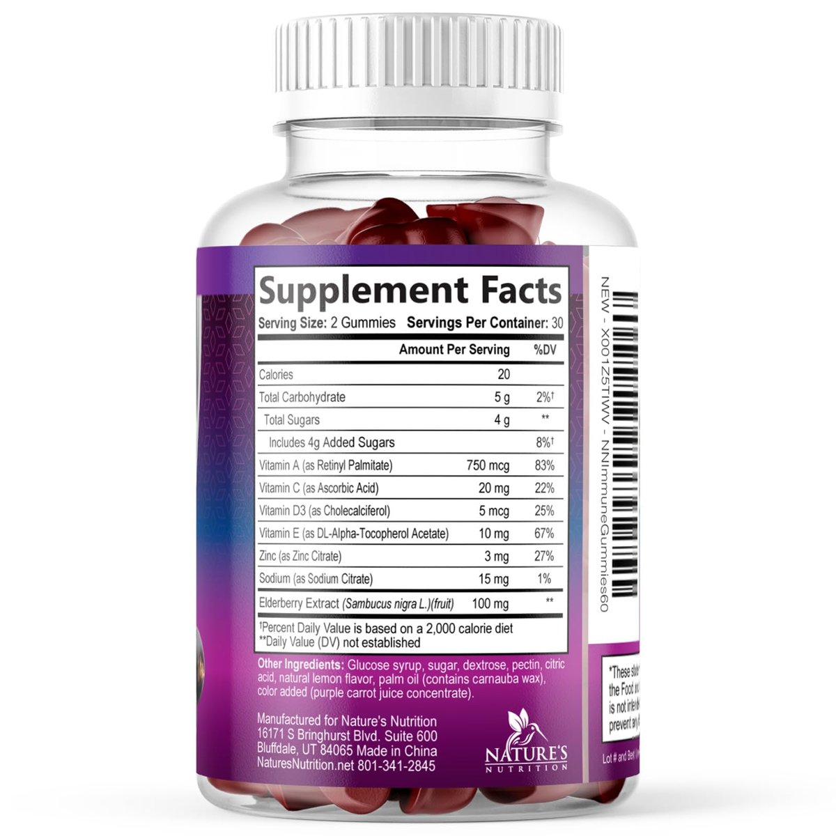 Elderberry Immun-Boost Gummis – 3-fach Stärke mit Holunderbeere, Vitamin C, D3 & Zink – 60 Gummis für Erwachsene & Kinder