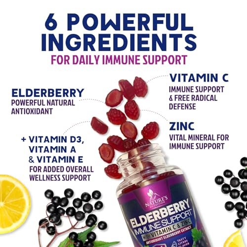 Elderberry Immun-Boost Gummis – 3-fach Stärke mit Holunderbeere, Vitamin C, D3 & Zink – 60 Gummis für Erwachsene & Kinder
