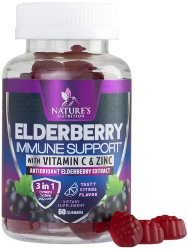 Elderberry Immun-Boost Gummis – 3-fach Stärke mit Holunderbeere, Vitamin C, D3 & Zink – 60 Gummis für Erwachsene & Kinder