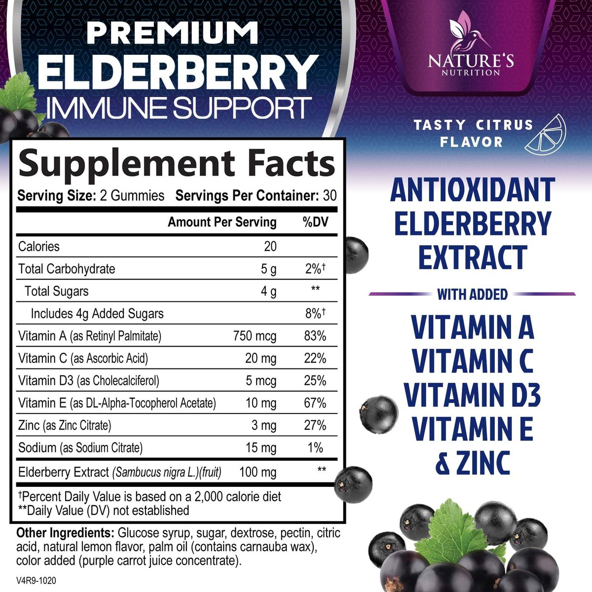 Elderberry Immun-Boost Gummis – 3-fach Stärke mit Holunderbeere, Vitamin C, D3 & Zink – 60 Gummis für Erwachsene & Kinder
