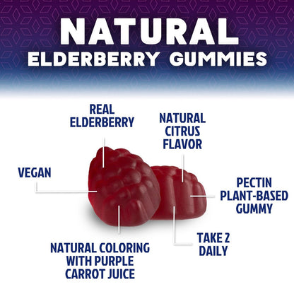 Elderberry Immun-Boost Gummis – 3-fach Stärke mit Holunderbeere, Vitamin C, D3 & Zink – 60 Gummis für Erwachsene & Kinder