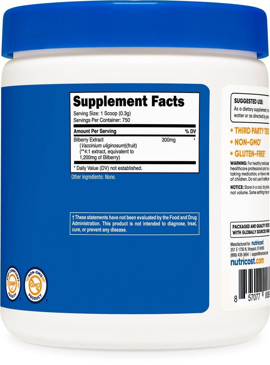 Nutricost Bilberry Pulver 250 Gramm – Glutenfrei und Nicht-GMO