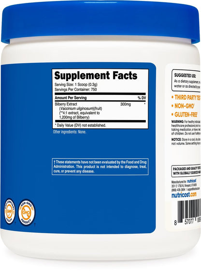 Nutricost Bilberry Pulver 250 Gramm – Glutenfrei und Nicht-GMO