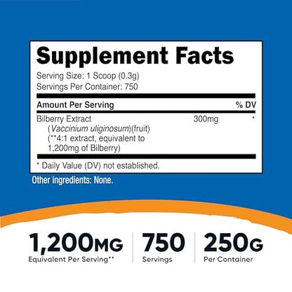 Nutricost Bilberry Pulver 250 Gramm – Glutenfrei und Nicht-GMO