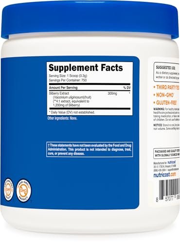 Nutricost Bilberry Pulver 250 Gramm – Glutenfrei und Nicht-GMO