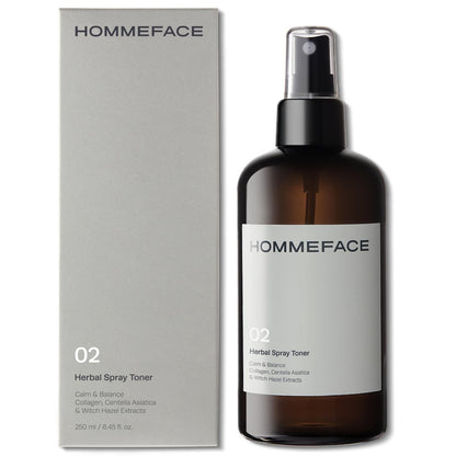 HOMMEFACE Herbal Spray Gesichtstonikum für Männer - Alkoholfrei, Feuchtigkeitsspendend & Ausgleichendes Gesichtsspray - Koreanische Hautpflege-Technologie mit Hamamelis, CICA-Extrakt, Hyaluronsäure, 250 ml