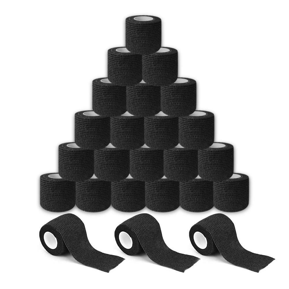 BISIBITA2 Sensi Wrap Grip Cover Sport Selbstklebende Bandage 2 Zoll x 5 Yards 24 Stück (Schwarz)