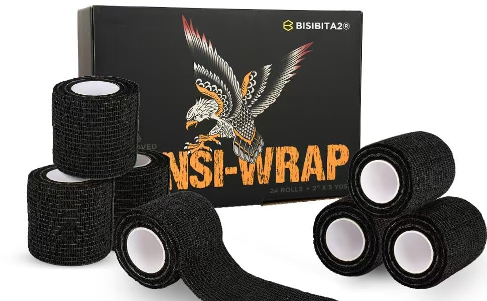 BISIBITA2 Sensi Wrap Grip Cover Sport Selbstklebende Bandage 2 Zoll x 5 Yards 24 Stück (Schwarz)