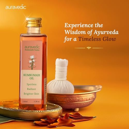Auravedic Kumkumadi Gesichtsöl mit Safran | Ayurvedisches Leuchtöl für dunkle Flecken, fahle & unebene Haut | Leichtes, feuchtigkeitsspendendes Nachtöl für strahlend glatte Haut | 100 ml