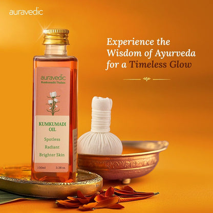 Auravedic Kumkumadi Gesichtsöl mit Safran | Ayurvedisches Leuchtöl für dunkle Flecken, fahle & unebene Haut | Leichtes, feuchtigkeitsspendendes Nachtöl für strahlend glatte Haut | 100 ml