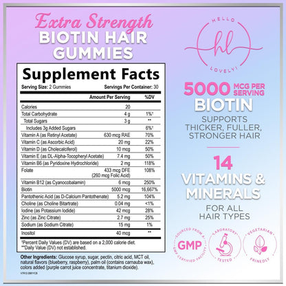Haar-Vitamin Gummibärchen für Haarwachstum – Beauty-Komplex für Haare, Haut & Nägel mit 5000 mcg Biotin pro Portion – Fördert dichteres, stärkeres, strahlendes Haar für Frauen & Männer, Beerengeschmack – 60 Gummibärchen