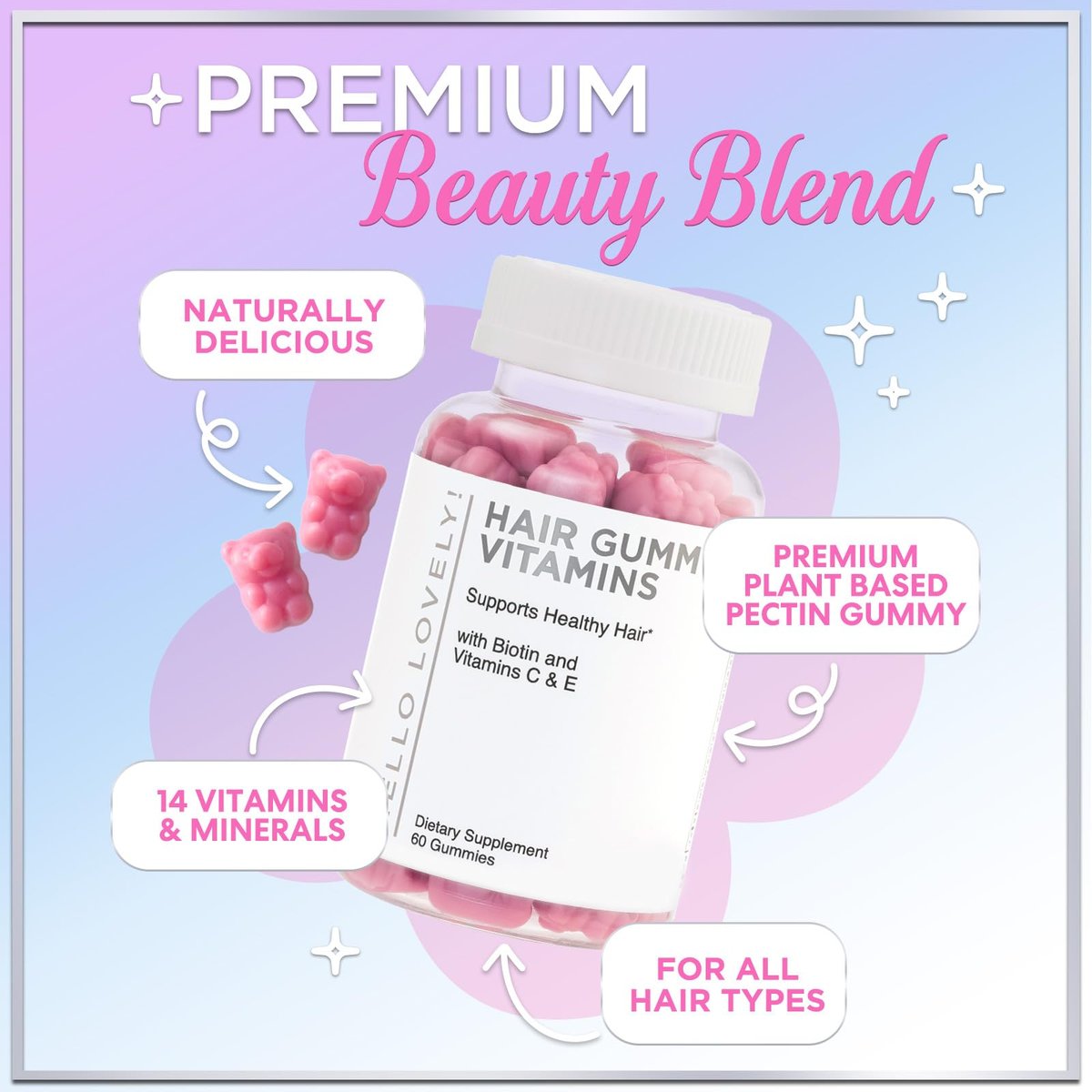 Haar-Vitamin Gummibärchen für Haarwachstum – Beauty-Komplex für Haare, Haut & Nägel mit 5000 mcg Biotin pro Portion – Fördert dichteres, stärkeres, strahlendes Haar für Frauen & Männer, Beerengeschmack – 60 Gummibärchen