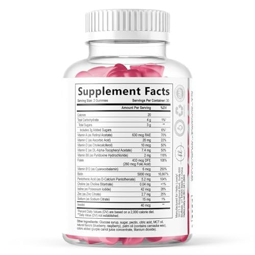 Haar-Vitamin Gummibärchen für Haarwachstum – Beauty-Komplex für Haare, Haut & Nägel mit 5000 mcg Biotin pro Portion – Fördert dichteres, stärkeres, strahlendes Haar für Frauen & Männer, Beerengeschmack – 60 Gummibärchen