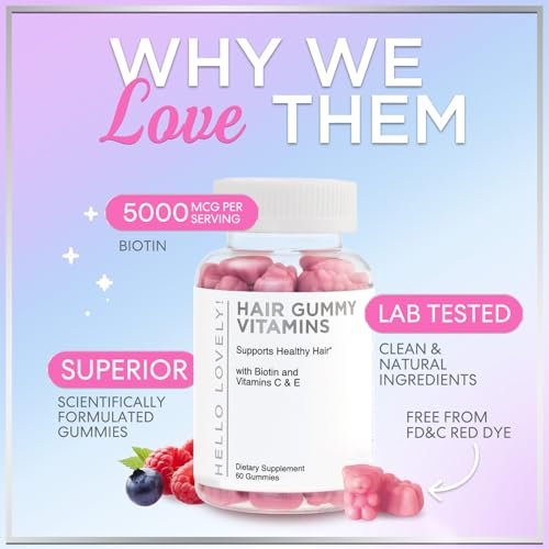 Haar-Vitamin Gummibärchen für Haarwachstum – Beauty-Komplex für Haare, Haut & Nägel mit 5000 mcg Biotin pro Portion – Fördert dichteres, stärkeres, strahlendes Haar für Frauen & Männer, Beerengeschmack – 60 Gummibärchen