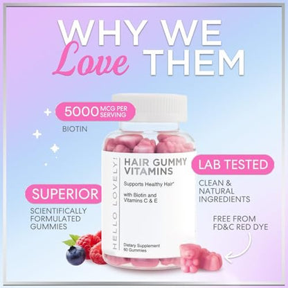 Haar-Vitamin Gummibärchen für Haarwachstum – Beauty-Komplex für Haare, Haut & Nägel mit 5000 mcg Biotin pro Portion – Fördert dichteres, stärkeres, strahlendes Haar für Frauen & Männer, Beerengeschmack – 60 Gummibärchen