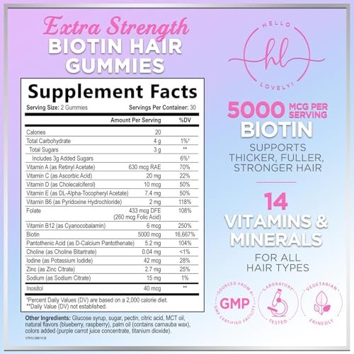 Haar-Vitamin Gummibärchen für Haarwachstum – Beauty-Komplex für Haare, Haut & Nägel mit 5000 mcg Biotin pro Portion – Fördert dichteres, stärkeres, strahlendes Haar für Frauen & Männer, Beerengeschmack – 60 Gummibärchen